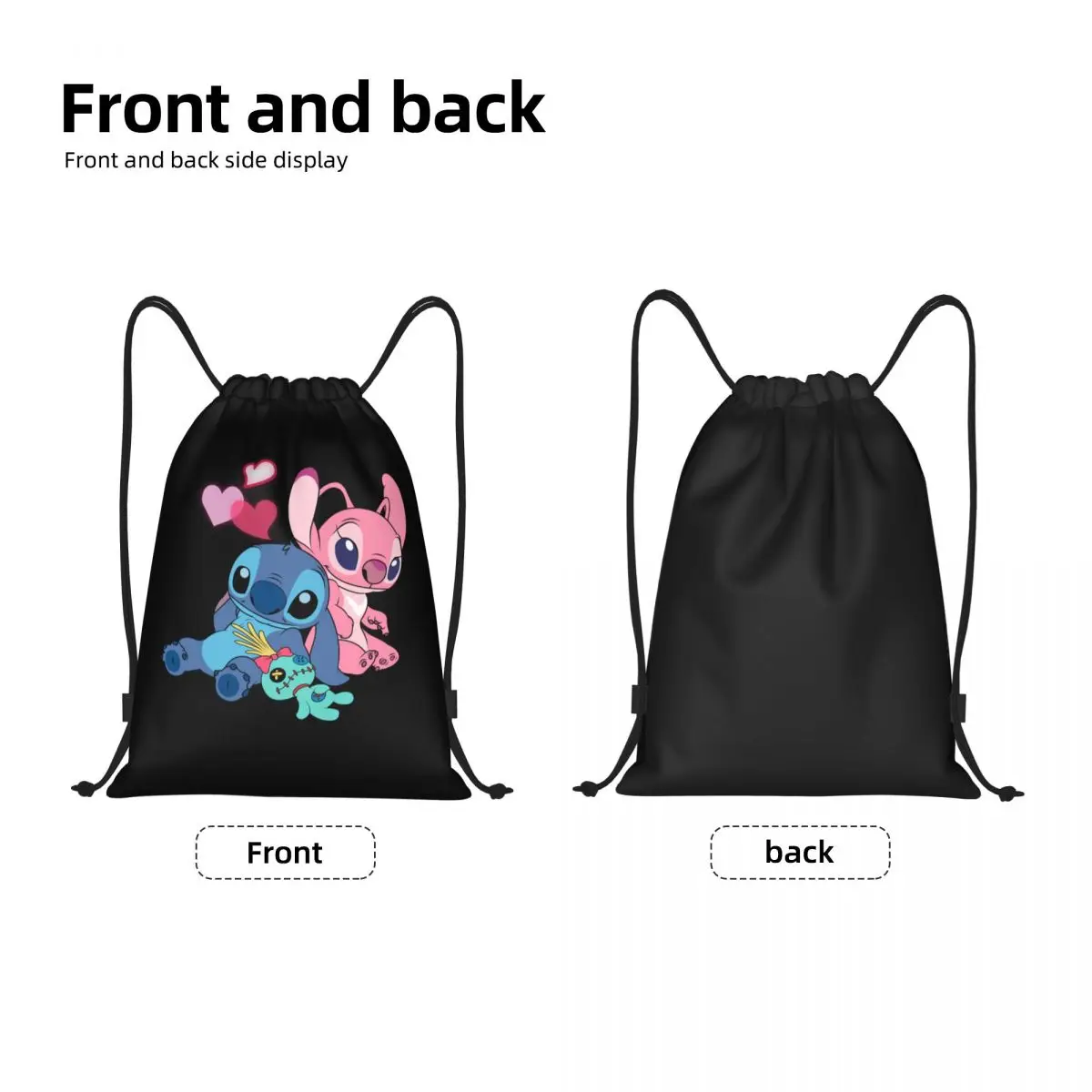 Tas Ransel Serut Malaikat Jahitan Kustom Tas Ransel Olahraga Gym Anime Disney Ringan Pria Wanita untuk Yoga