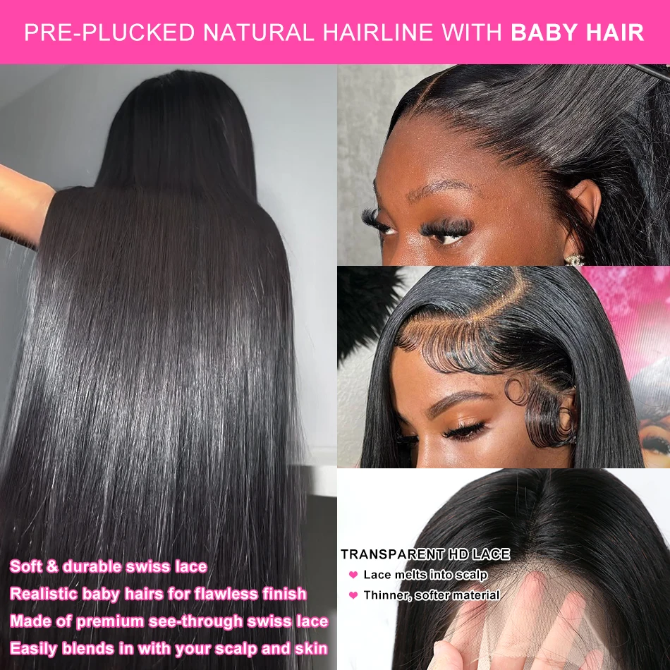30 40 Inch Straight Lace Front Human Hair Wigs 13x4 13x6 Hd Lace Frontal Wig 220 Density Natural Hairline Remy Hair