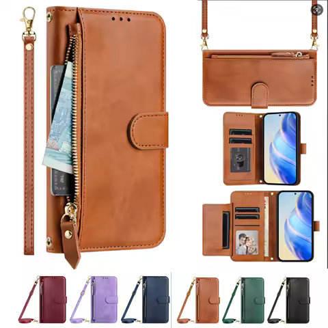 Zipper Shoulder Wallet Case For Samsung Galaxy A72 A52S A42 A32 A22S A22 A12 A02S A02 Crossbody Leather Lanyard 7 Card Cover