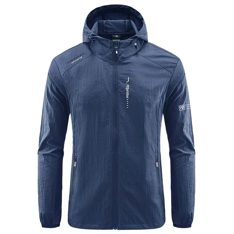 Men's UPF 50+ UV Protection Windbreaker Quick Dry Jacket Outdoor Sun-Protective Thin Hiking Fishing Cycling Hooded Sport Light