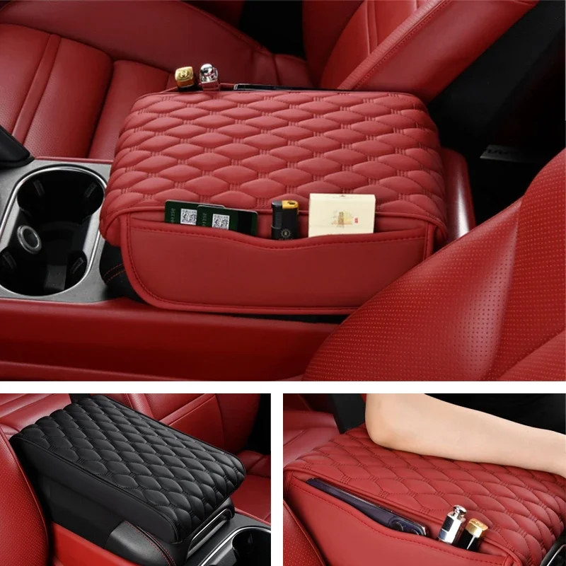 PU Leather Car Armrest Mat With storage bag Center Console Auto Armrests Storage Box Cover Pad Arm Rest Protection Cushion