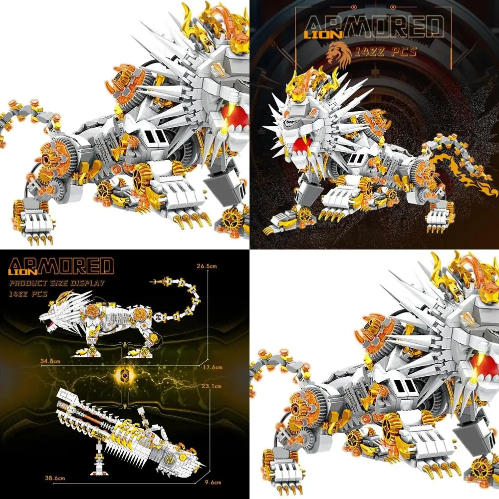 

Grey and White Mechanical Lion Building Blocks Kit (1422 Pieces) - Ideal Gift for All Ages