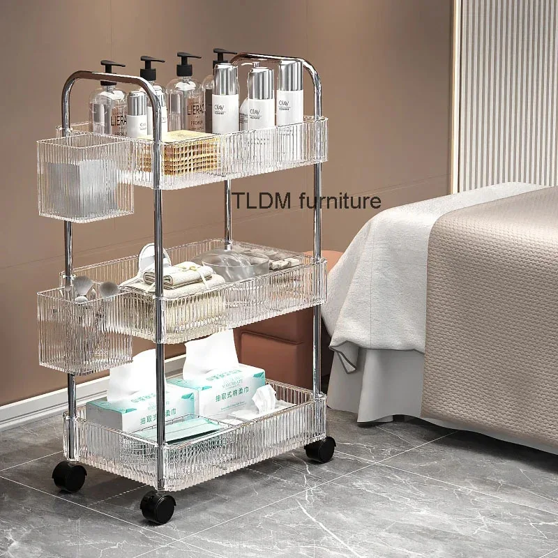 Nordic Acrylic Salon Trolleys Beauty Salon Special Tool Trolley Storage Rack Home Auxiliary Trolley with Wheels Salon Furniture