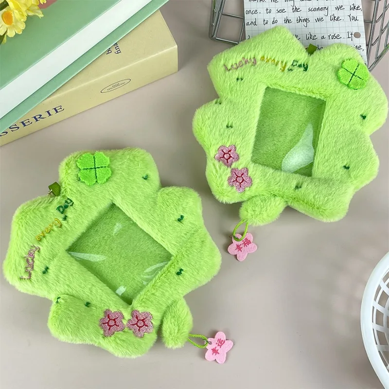 

Kawaii Retro Japanese Clover Card Holder Plush Photo Card Cover Case for Kids Girl Kpop Idol Photo Display Pouch with Keychain