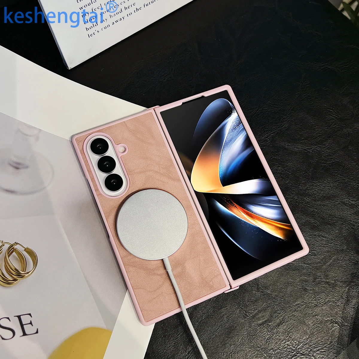 Магнитный чехол для телефона из искусственной кожи с жесткой задней панелью из ПК для Samsung Galaxy Z Fold Series 7, 6, 5, 4, 3, 5G, защитный чехол