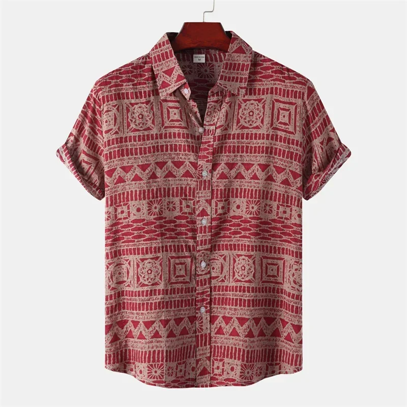 

Retro Geometric Texture 3d Print Hawaiian Shirt Men Summer Short Sleeves Tops Beach Harajuku Street Lapel Blouse Male Clothes