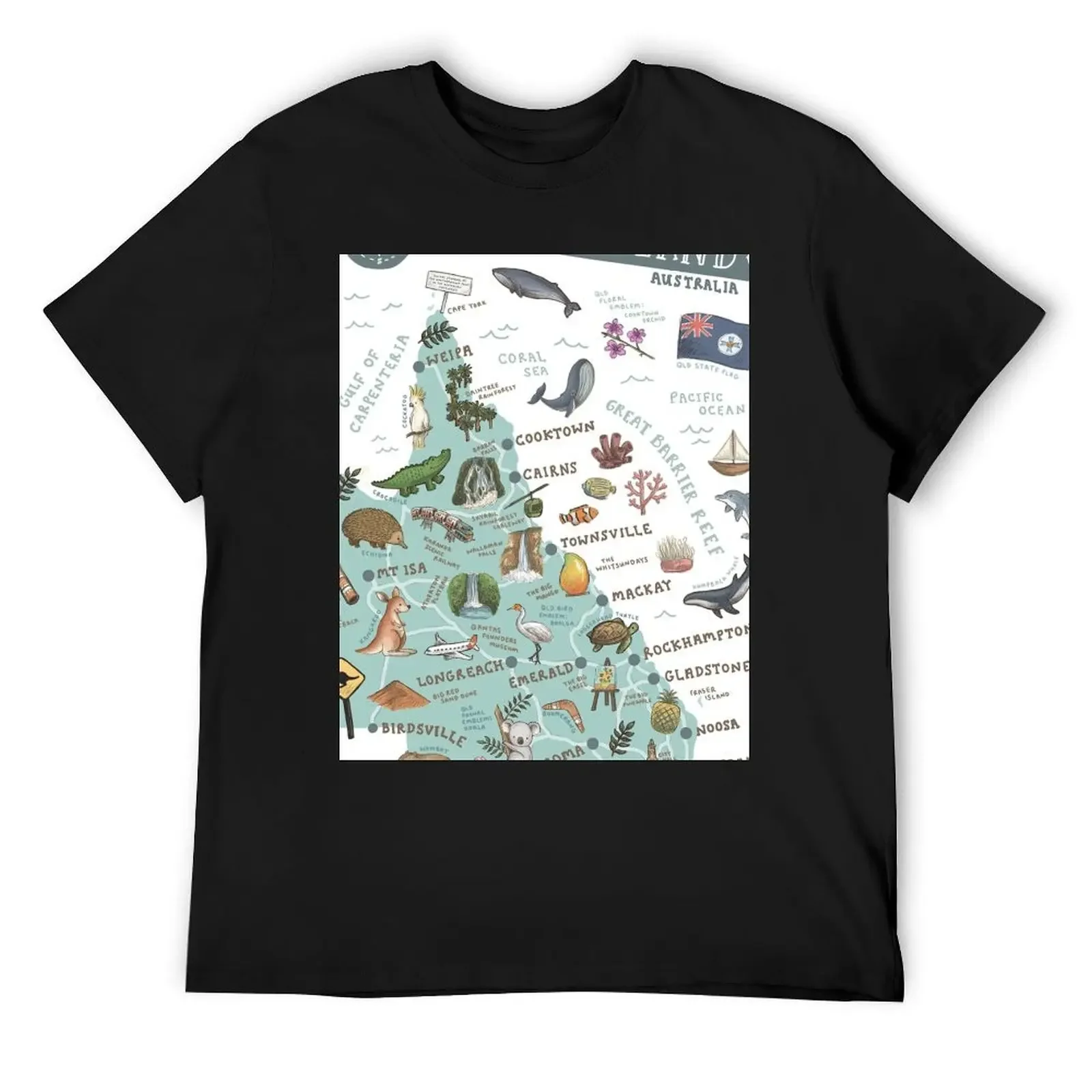 Map of Queensland T-Shirt plus size clothes anime clothes anime stuff Short sleeve tee mens clothing