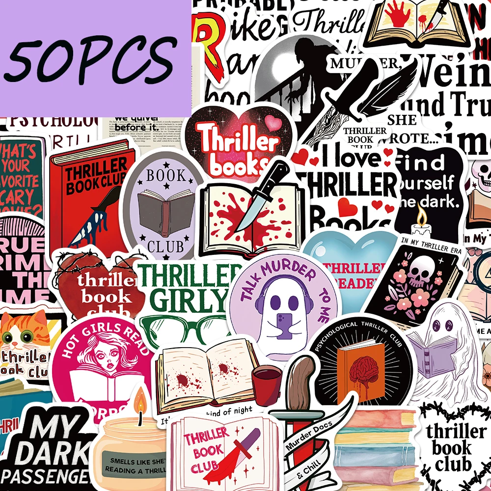 50pcs Thriller Book series stickers, suitable for decorating suitcases, storage boxes, hand books, waterproof stickers