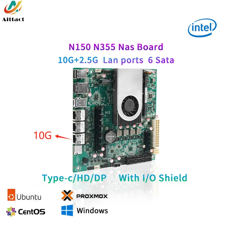 Aittact new N150 NAS MINI-ITX Motherboard Quad Cores 2*I226 1*10G Ethernet Ports 2*M.2 6*SATA DDR5 16G NAS Server Motherboard