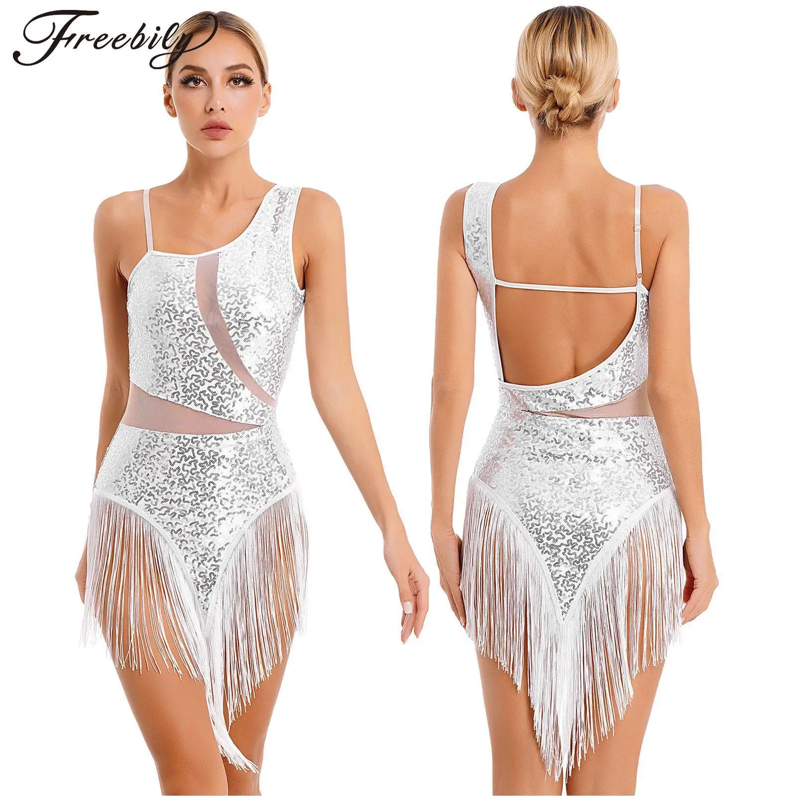 Sequins Fringed Latin Dance Dress Women Sexy Tassel Professional Competition Performance Dance Costumes Salsa Tango Dancewear