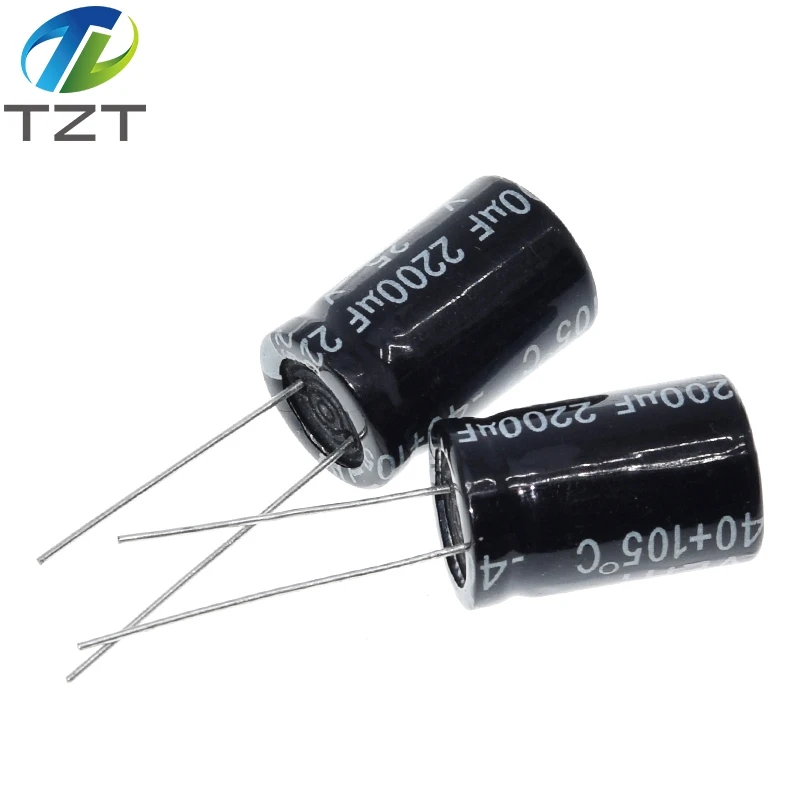 10 قطعة مُكثَّف كهربائيًا من الألومنيوم 2200 فائق التوهج 25 فولت 10*20 مللي متر جودة التردد شعاعي مُكثَّف كهربائيًا