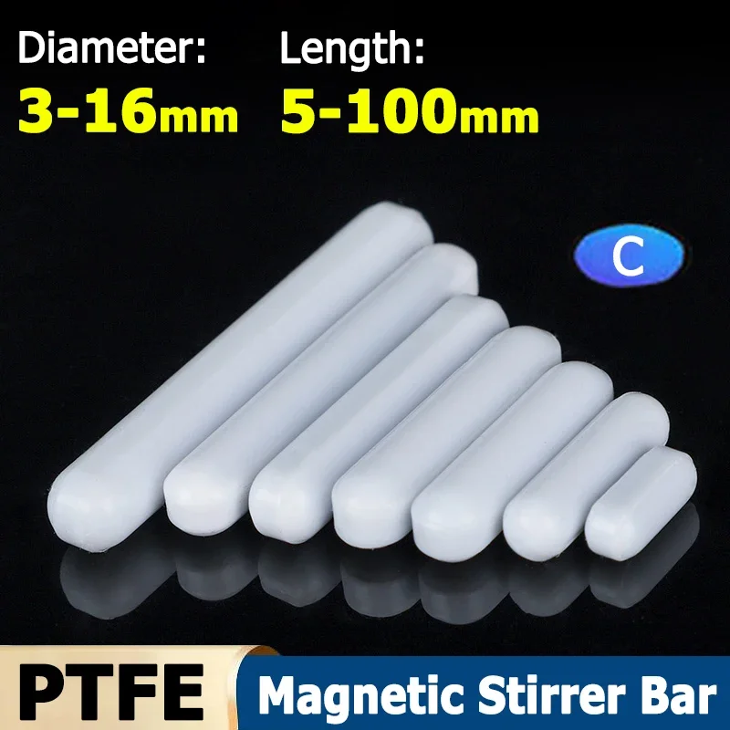 1-50pcs Type-C Dia 3-16mm Magnetic Stirrer Bar PTFE Magnetic Stirrer Mixer Stir No Burrs Laboratory Experiment Length 5-100mm