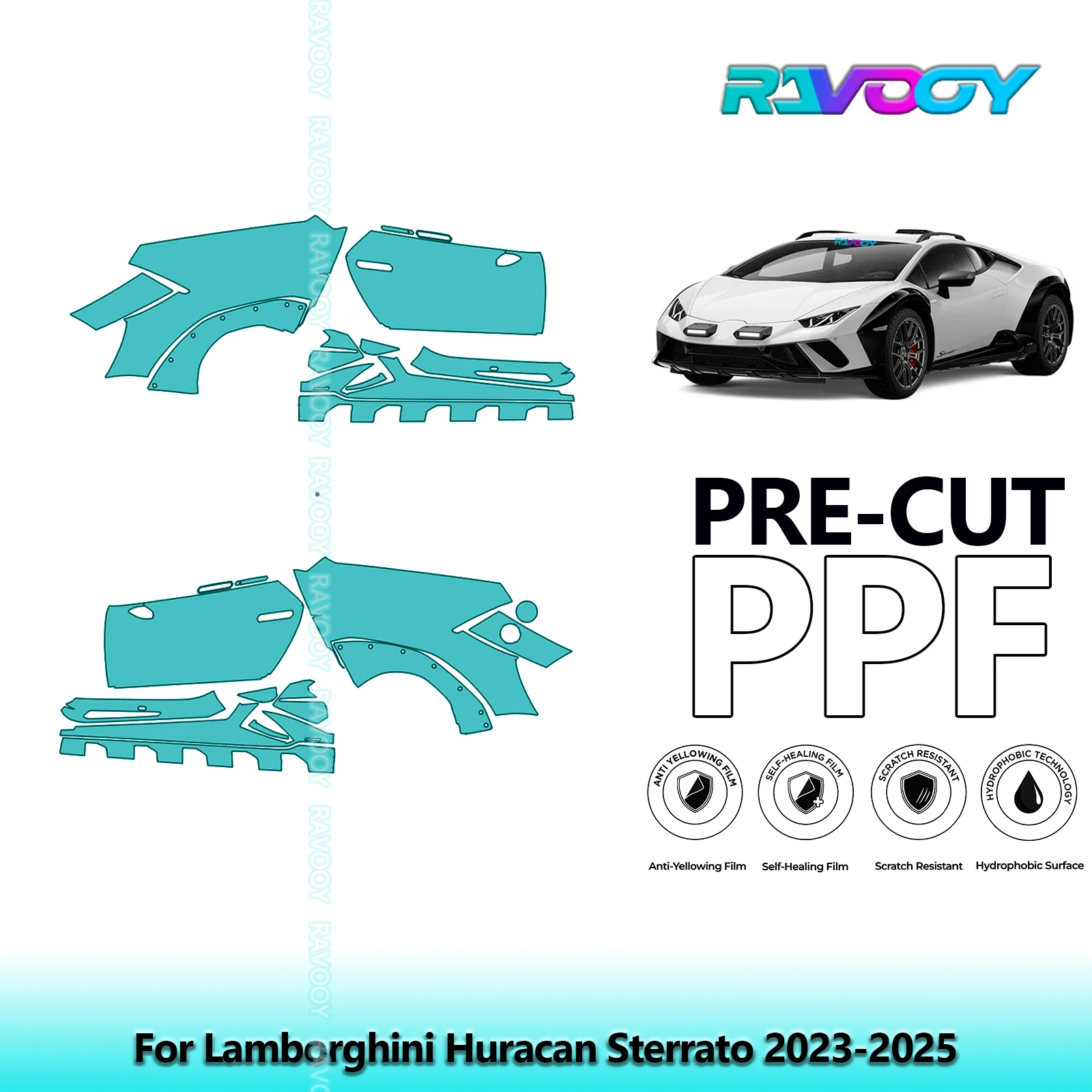 

For Lamborghini Huracan Sterrato 2023-2025 8.5mil Clear Matte Pre-Cut PPF Door & A/B Pillar Kit TPU Paint Protection Film Set
