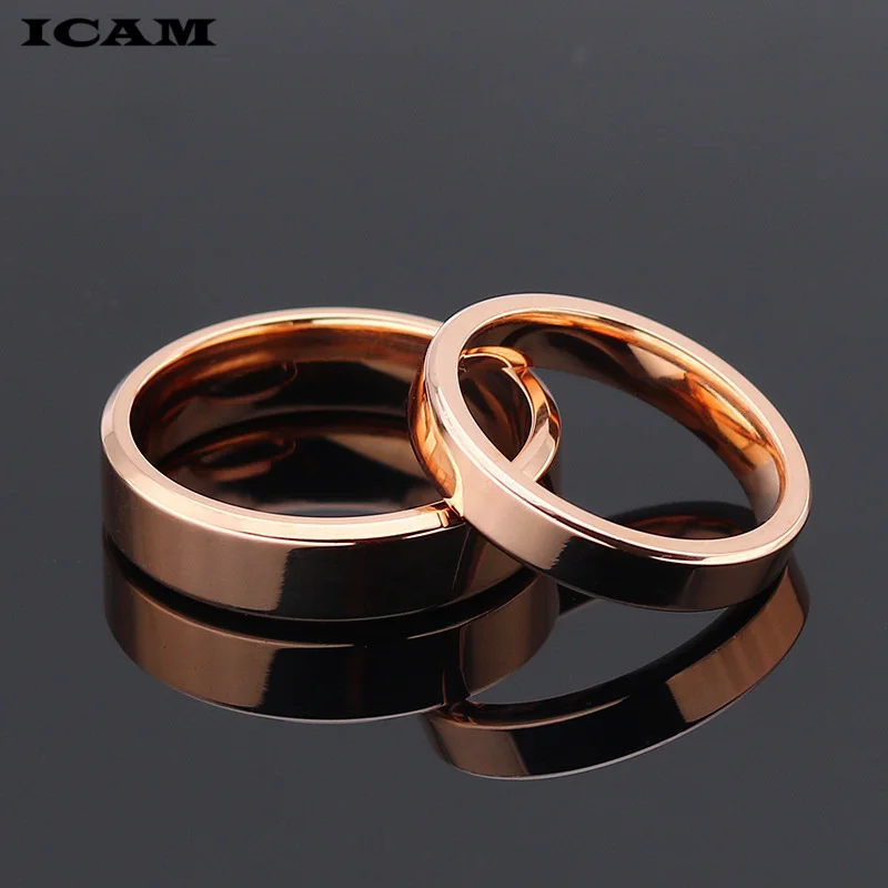 ICAM High quality 4mm/6mm Wholesale Simple Ring Fashion Rose Gold Ring Men\'s and Women\'s Exclusive Couple Wedding Ring