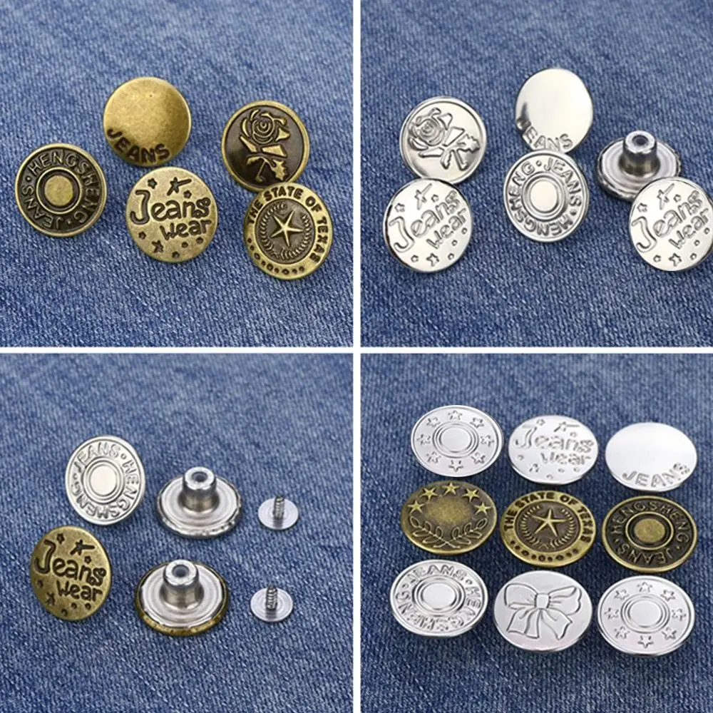 10 Stück/Packung Jeansknöpfe mit Schraubendreher, Nähzubehör für Kleidung und Hosen, Taillenverschluss 17mm, Nagelfreie Taillenverlängerungsknöpfe – Detail 17