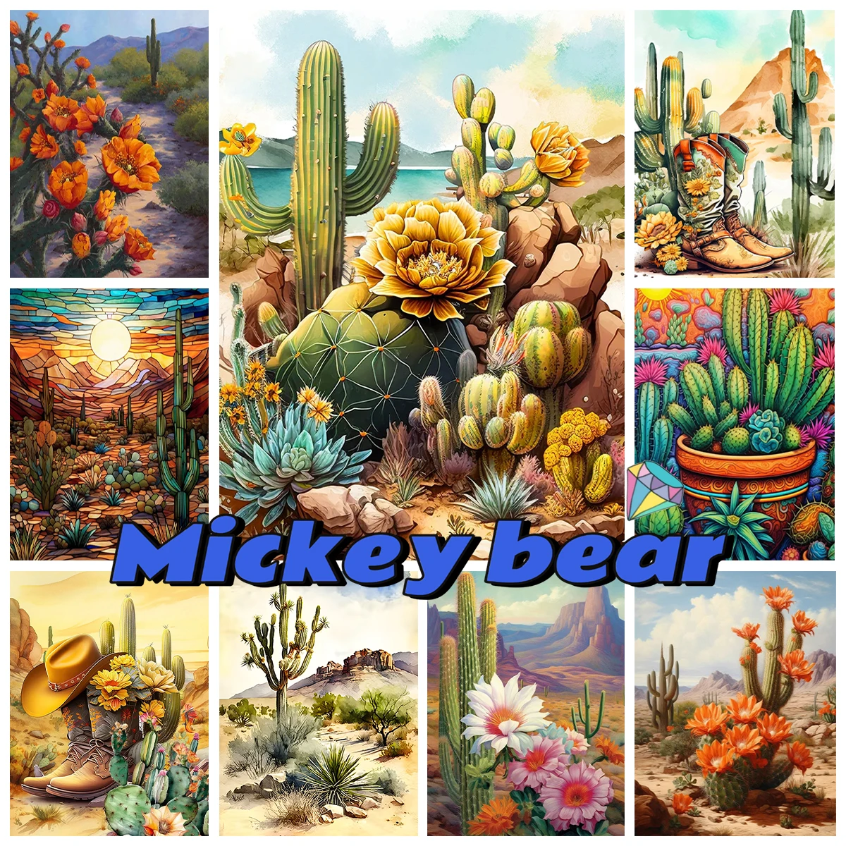 

Cactus Diamond Painting Kit Desert Landscape Mural Diy Diamond Embroidery Cross Stitch Simple Handmade Gift Home Wall Decor