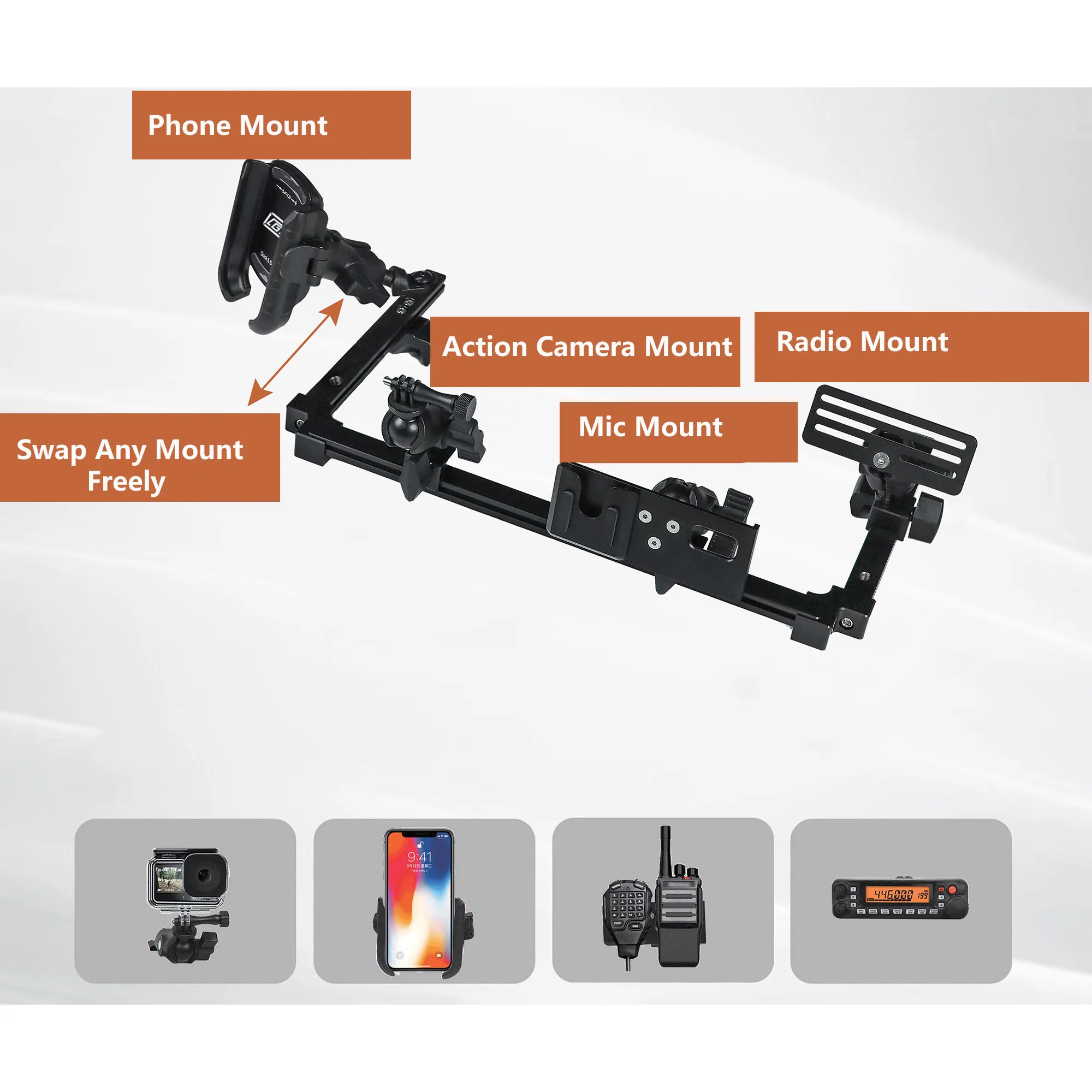 for Haval H9 2024 Mobile Phone Holder GPS Navigation Walkie-talkie Radio Bracket Offroad Device Dash Mount Aluminium Alloy 1 Set