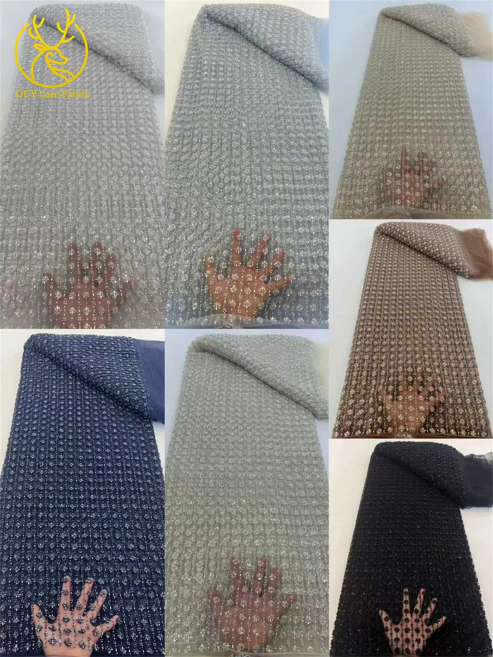 2026 Afrika handgemachte Perlen Spitze Stoff neueste Französisch Mesh Pailletten Spitze Stoff Nigeria Tüll Spitze Damen Party Kleid Material – Detail 4