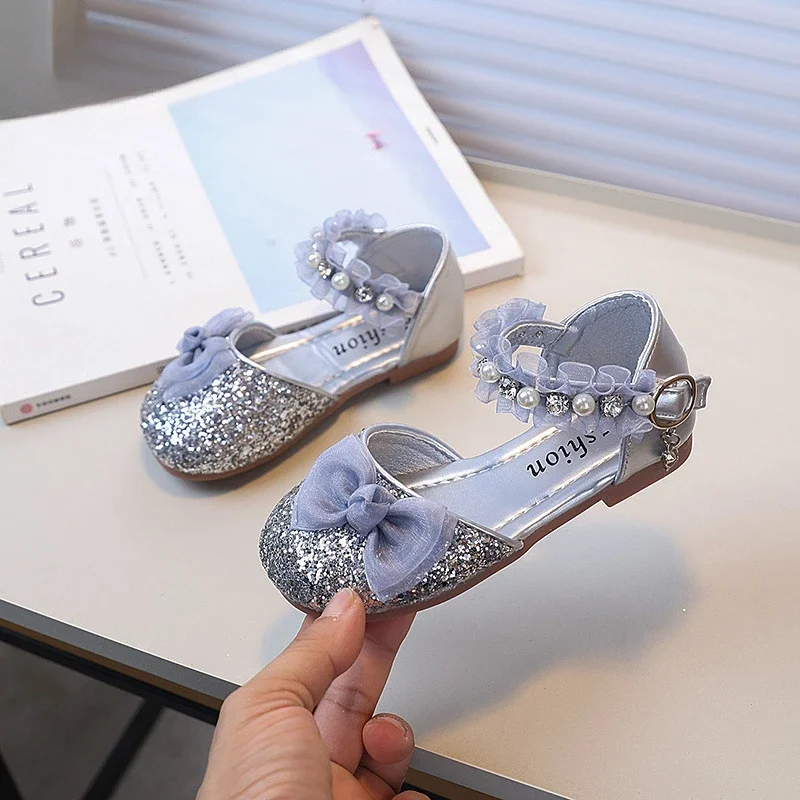 

Girls Students Flat Sandals Summer Sequins Children Princess Shoes Sweet Lace Kids Causal Glitter Dance Sandals Elegant Non-slip