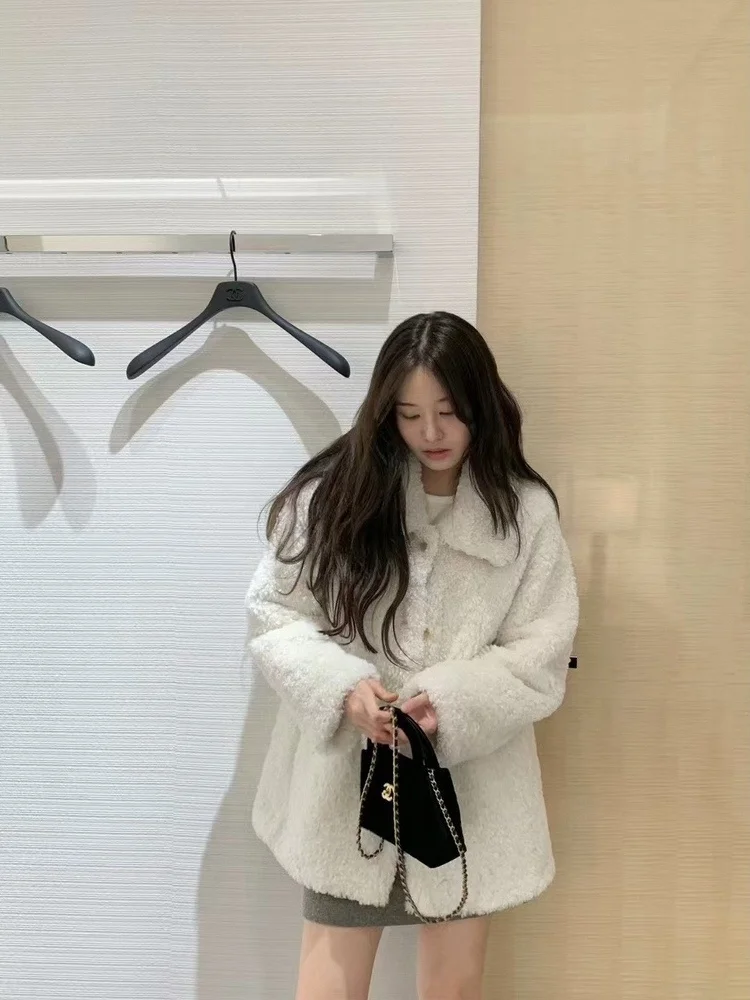 Jaet – manteau Long en fourrure d'agneau douce pour femme, coupe ample, col montant, décontracté, confortable et chaud