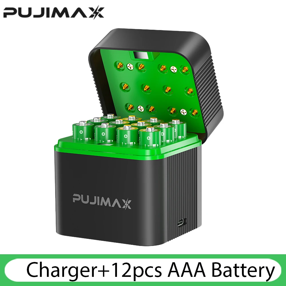 PUJIMAX 1,5 V AAA 1100 mWh oplaadbare lithium-ionbatterij met slimme batterijlader SET batterijen individueel beschikbaar