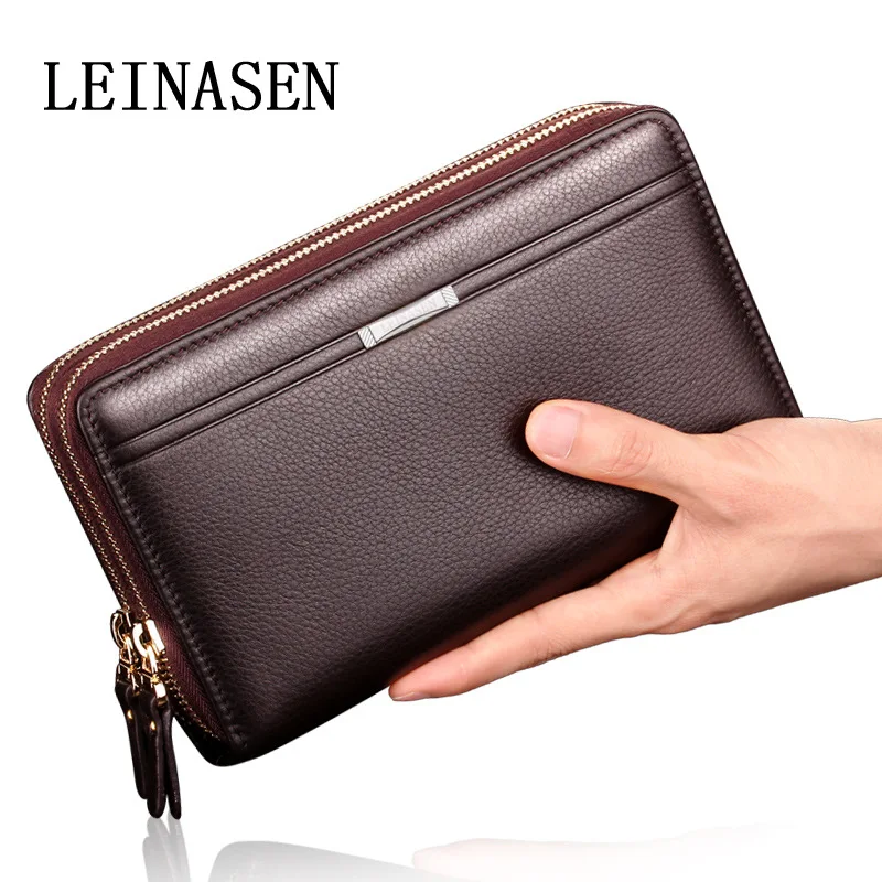 WEIXIER Business Long Men Wallets PU Leather Clutch Purse Men Handy Bag Black Double Zipper Large Wallet Carteira Masculina