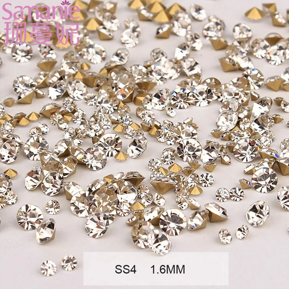 1000pcs Crystal Nail Art Rhinestone Super Bright Glass Pointed Bottom Glitter Diamond Multiple Sizes DIY Manicure Accessories