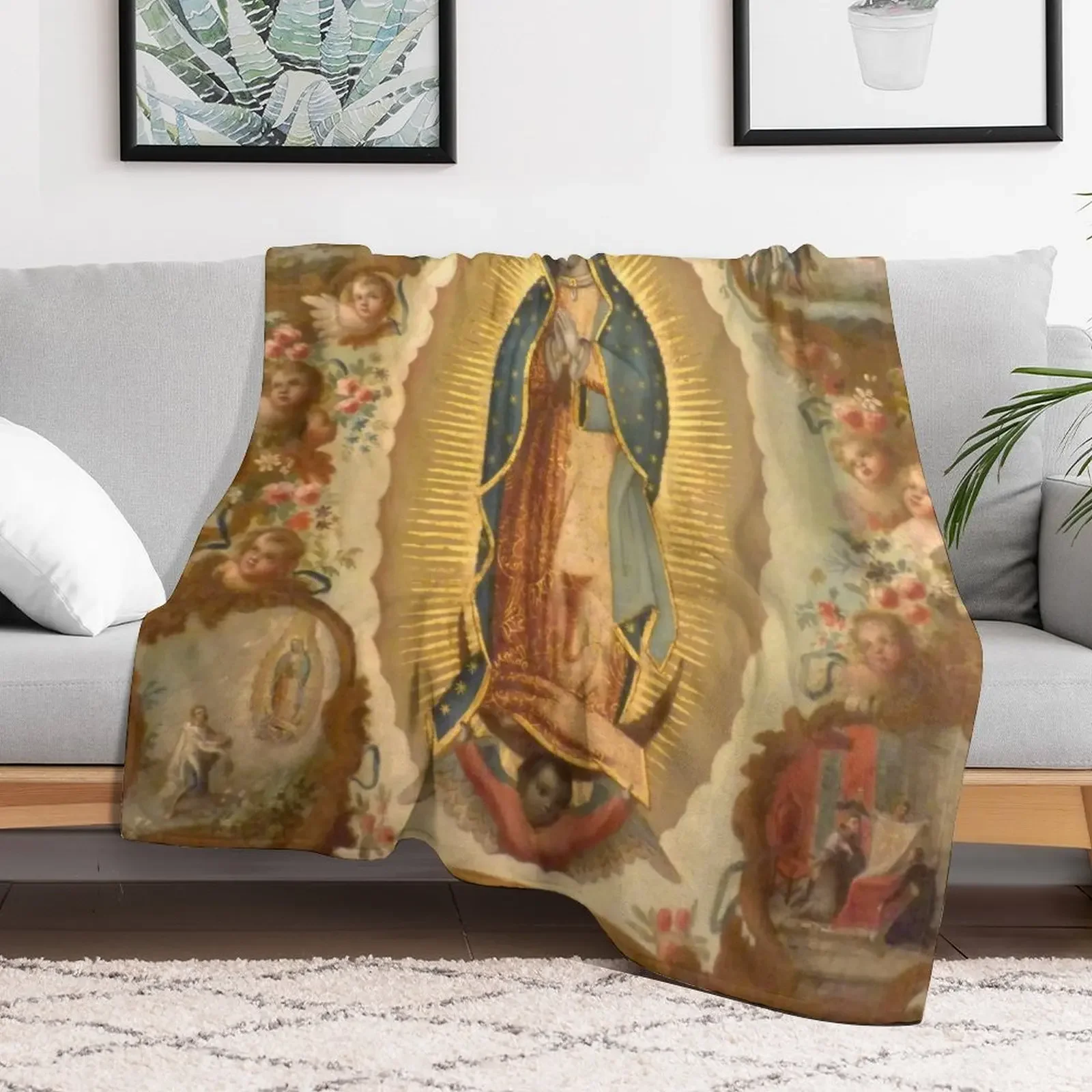 Virgin of Guadalupe with the four apparitions by Juan de Sáenz Throw Blanket Camping Luxury Thicken Nap Blankets