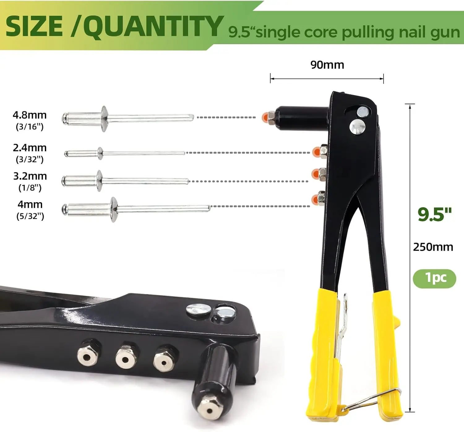 226Pcs Heavy Duty Rivet Kit with 6 Sizes Blind Rivets, M2.4-M4.8 Silver, Hand Rivet Gun for Furniture & Metal Work