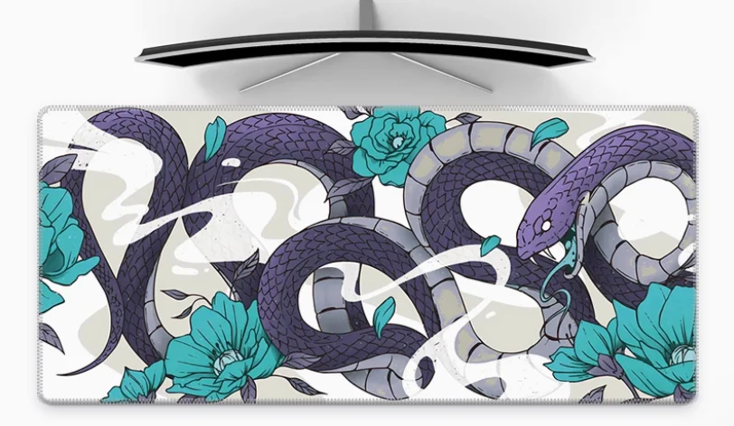 

Stylish Snake Pattern Mouse Pad Super Large Thick Stain Resistant Waterproof and Smooth Keyboard DeskNatural Rubber Table Art