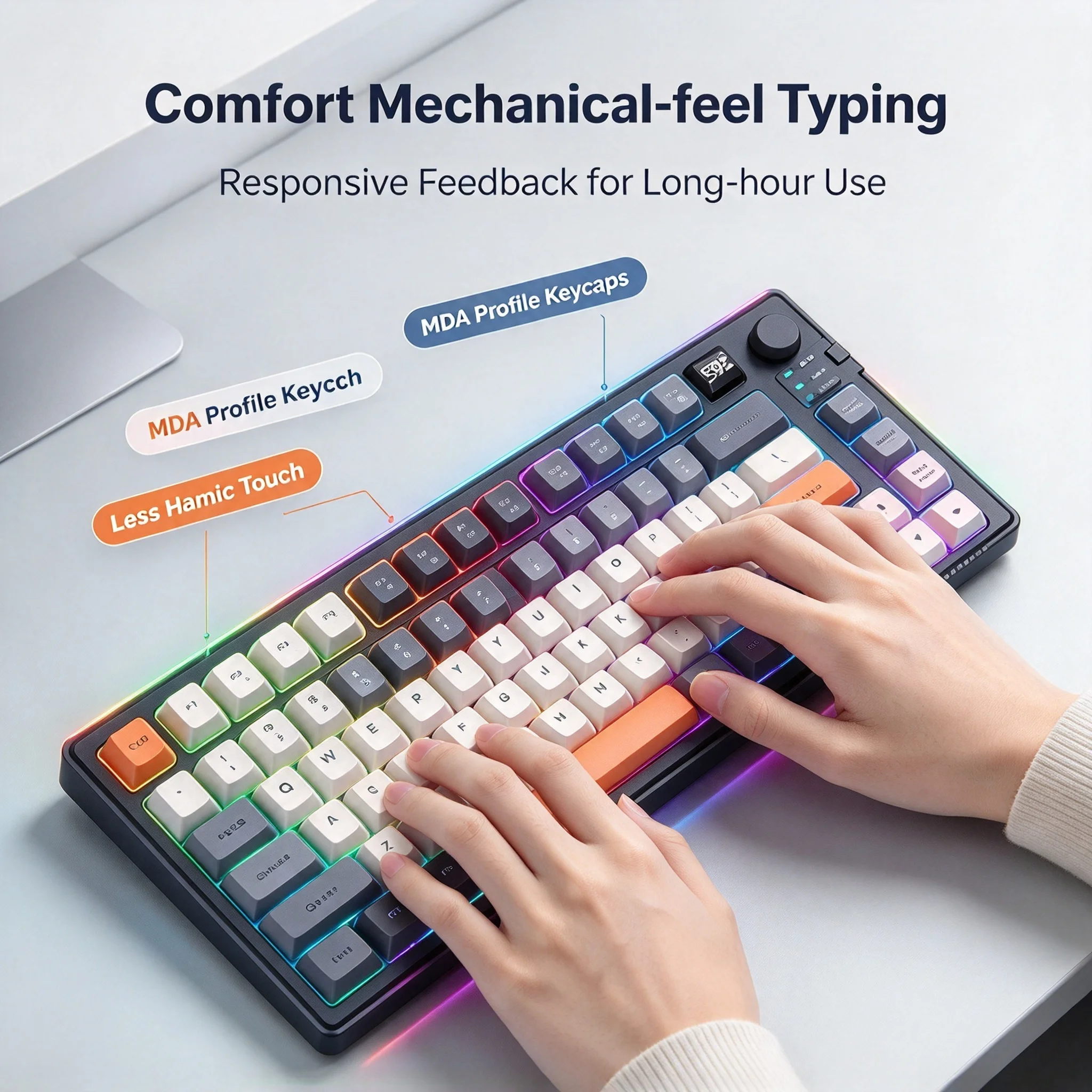 2.4G Wireless Dual-Mode Gaming Keyboard And Mouse Combo RGB Backlight Computer Keyboard With Display Screen&Knob For PC Laptop