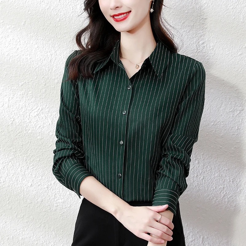 #2519 Vertrical Striped Shirts Women Long Sleeves Office Shirt Female Slim Elegant High Quality Fashion Womens Tops And Blouses