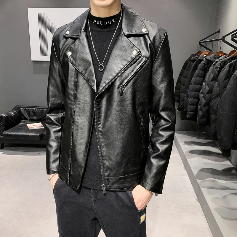 

New Motorcycle Pilot Leather Jacket Fashion Brand Men Designer Punk Wind Oblique Zipper Design Men Leather Jacket Coat S-5XL