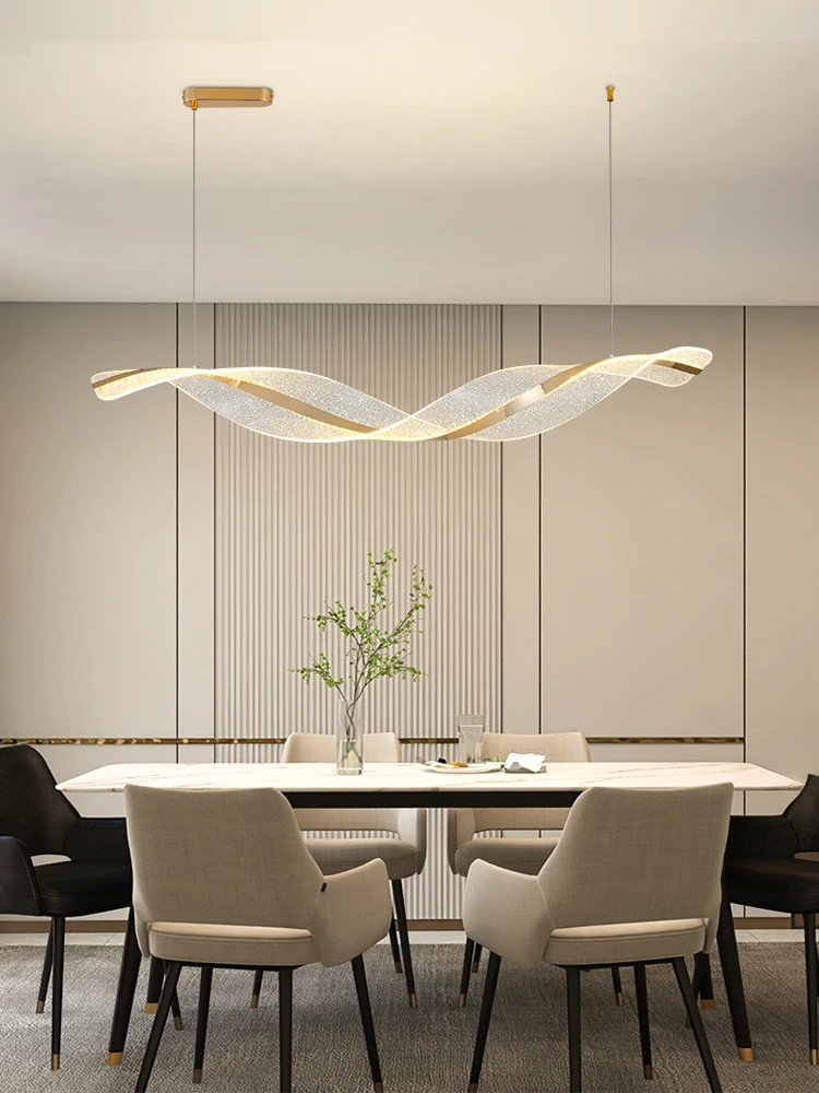 Nordic Restaurant Chandelier Ribbon Chandelier Modern Living Room Island Table Chandelier Household Indoor Led Wave Chandelier