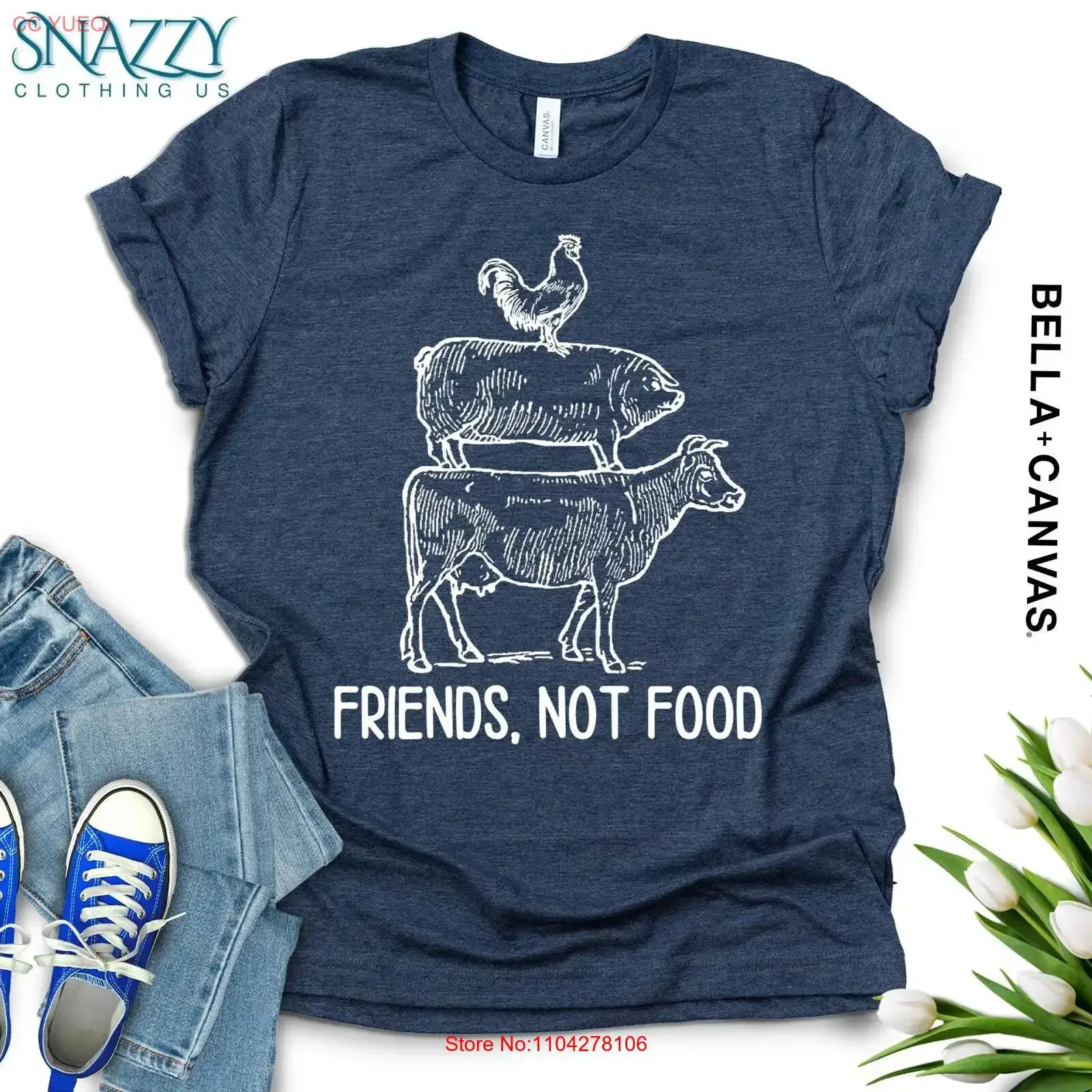 T-shirt Friends Not Food Vegan pour les Amoureux des Animaux, Vêtements à Base de Plantes, Mignons, Sans Cruauté, Style Vintage, Légèrement Délavé