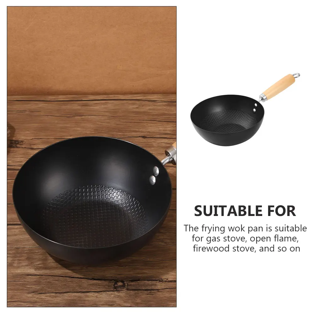 

24cm Non Coating Flat Bottom Wok Small Iron Fry Pan for Induction Gas Stove Home Kitchen Use Ergonomic Handle Cooking Pot