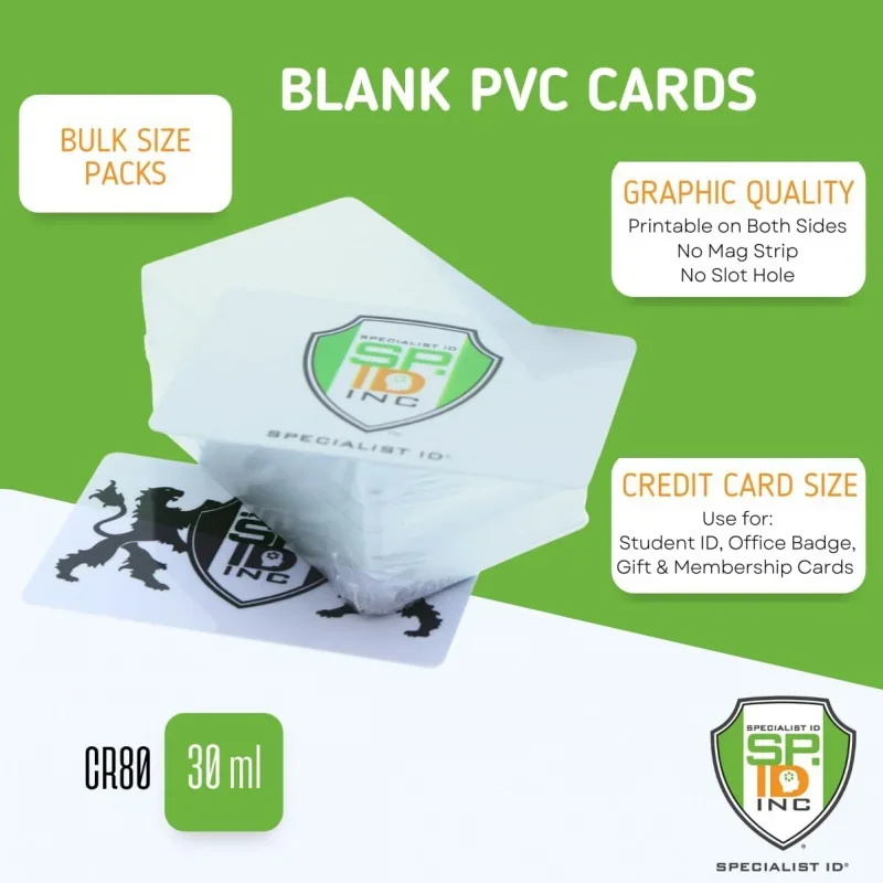 Bulk 1000 - Premium Blank PVC Cards ID Badge Printers - Graphic Quality White Plastic CR80 30 Mil (CR8030) by Specialis