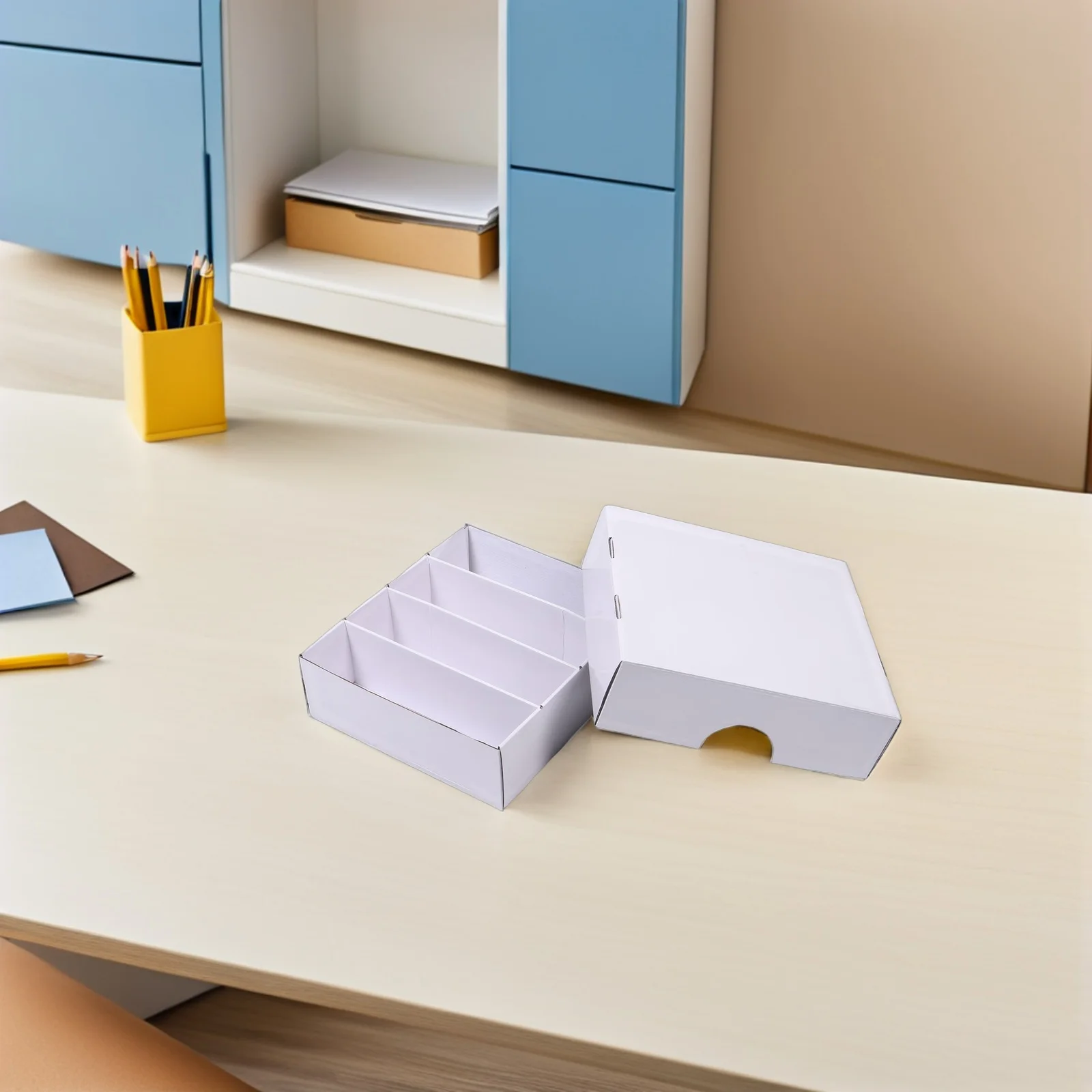 

Game Card Storage Box with 4 Grid Dividers White Cardboard Case for Sports Trading Cards Tcg Collection Organizer Home Travel