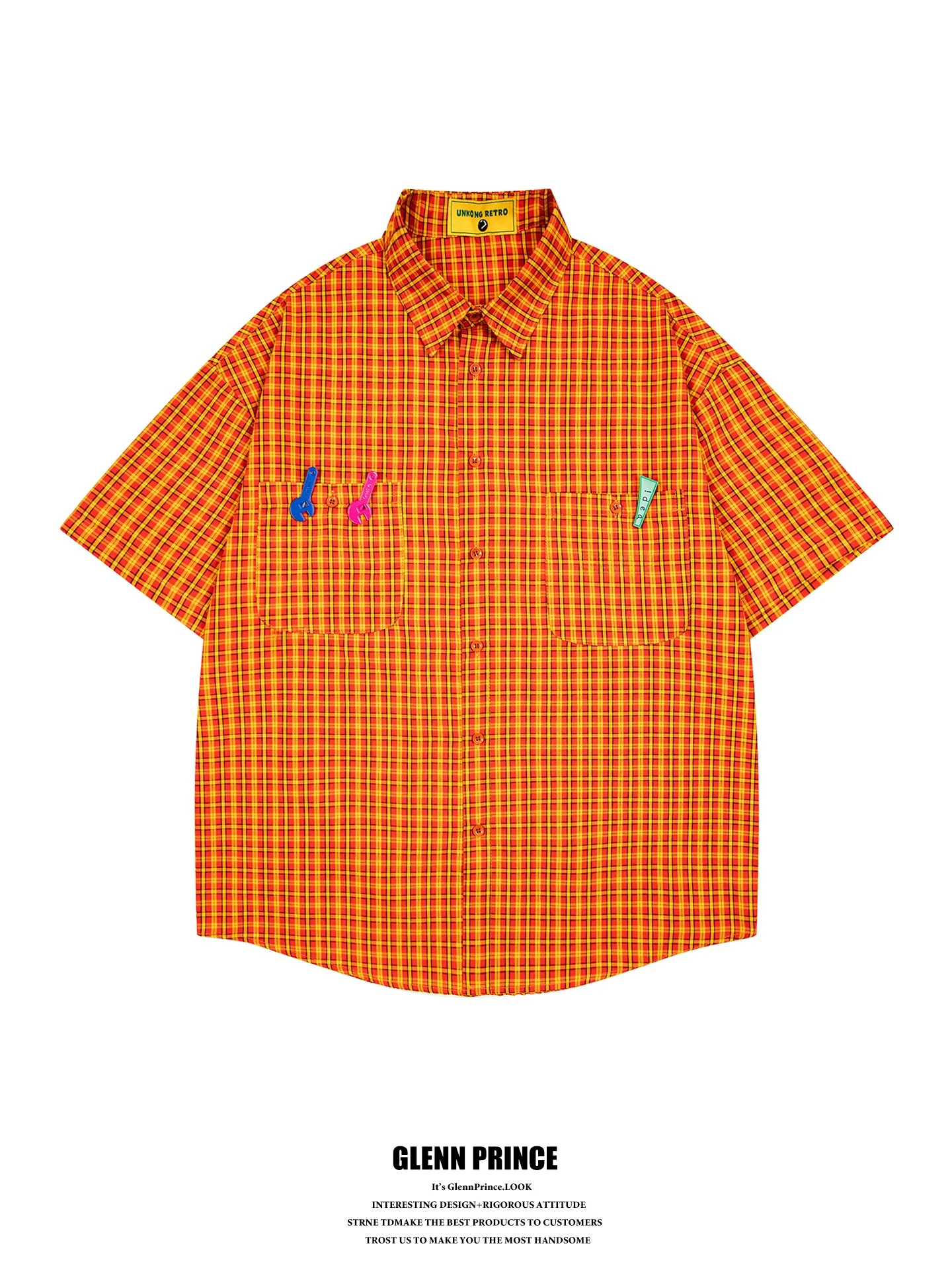 

GPstudio American Style Casual Plaid Short Sleeve Men's Shirt Lazy Style Dopamine Leisure Shirt Breathable Polyester Summer S...