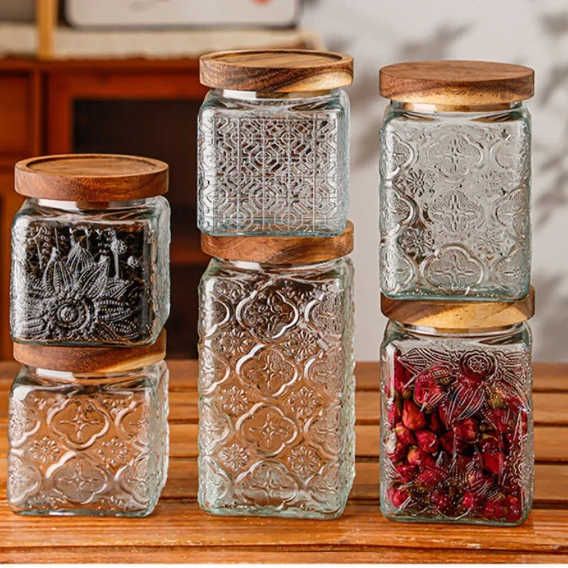 Glass Cans for Food Storage Containers Mason Jar Glass Pots Airtight Lids Useful Things for Kitchen Box Transparent Boxes Sealed