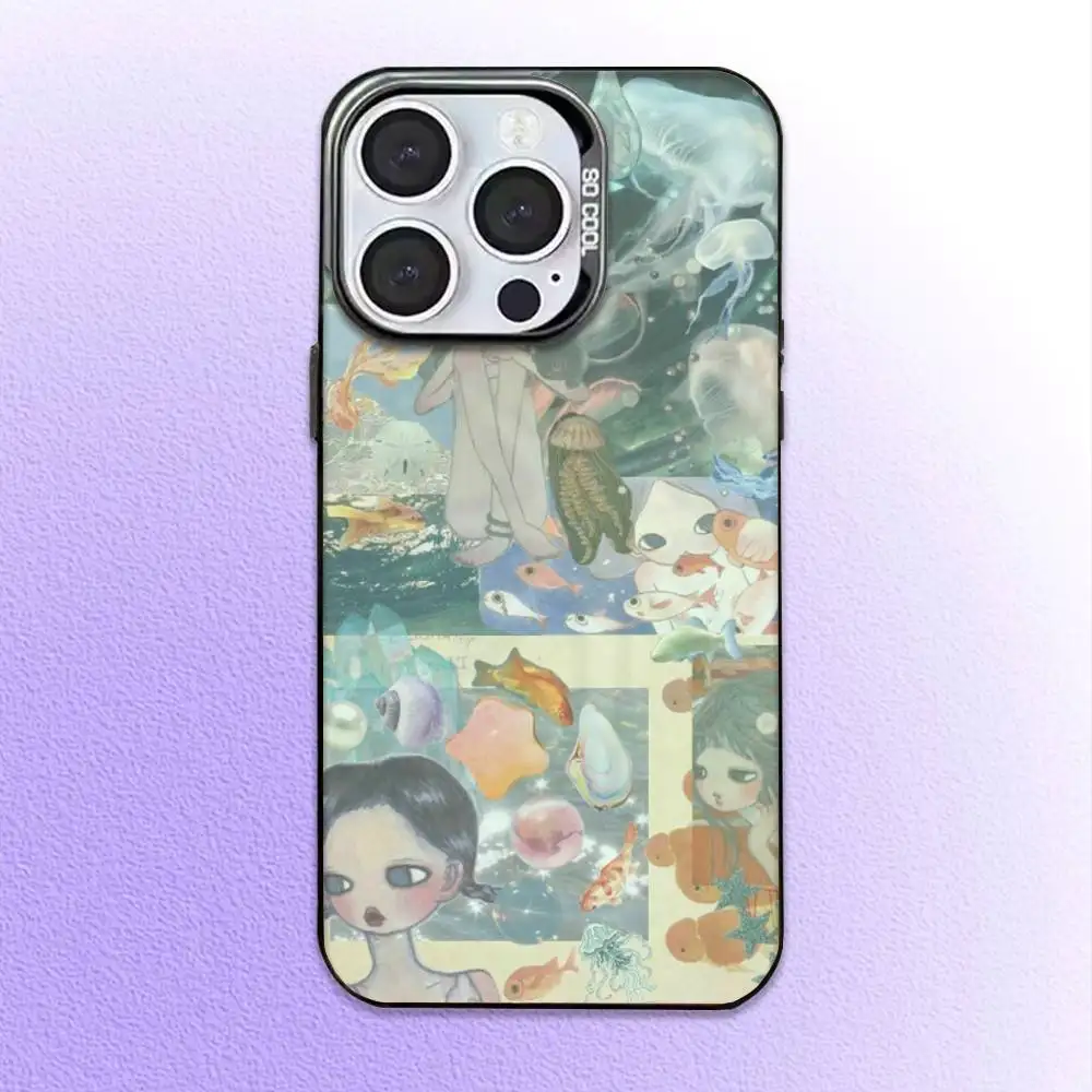 Casing HP ART Aya Takano Jepang Untuk iPhone17,16,15,14,13,12,11 Plus,Pro Max Hitam Candy Matte Anti Benturan