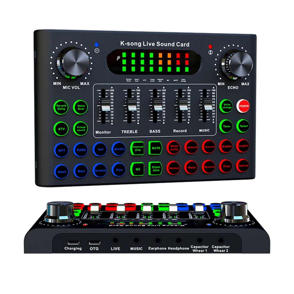 F007C Professional Convenient Compact Desktop Singing Sound Card Mixer English Version For Recording Karaoke Live Broadcast