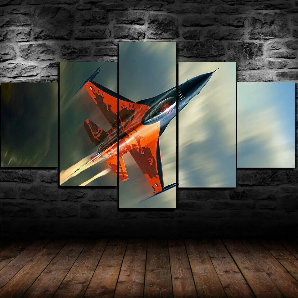 Unframed 5Pcs Fighting Falcon Jet Fighter Canvas Posters Wall Art Decorative Print Pictures Paintings for Living Room Home Decor