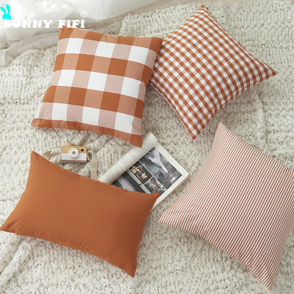 Simple And Modern Plain Checkered Cushion Cases Ultra Soft Solid Color Pillow cover 45x45cm