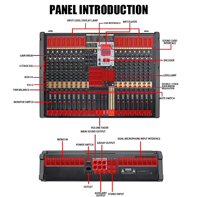 TFB-20 Riworal 20 Channel Professional Studio Audio Mixer DJ Sound Controller USB MP3 Player