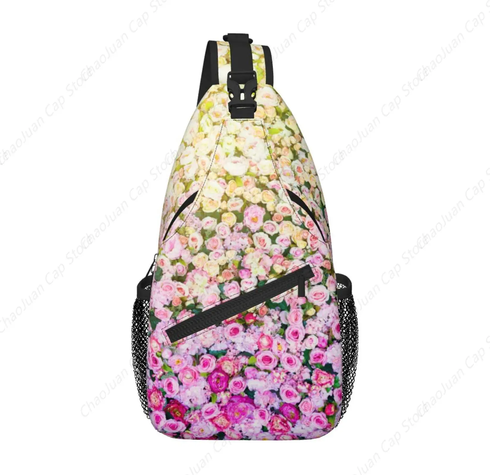 

Yellow Pink Rose Floral Print Unisex Crossbody Sling Backpack | Pretty Outdoor Travel Hiking Sport Daypack