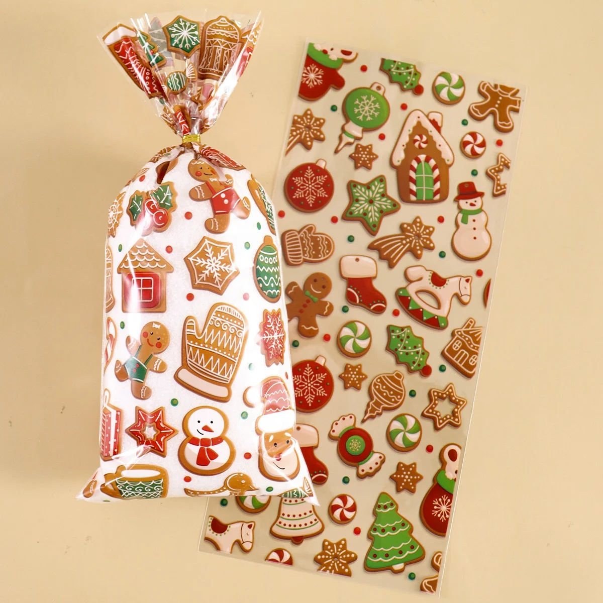 25/50/100 Stück Frohe Weihnachten Geschenktüte Lebkuchenmann Weihnachtsgeschenke Muster Partybevorzugungstaschen 2025, Navidad Weihnachtsdekoration – Detail 2