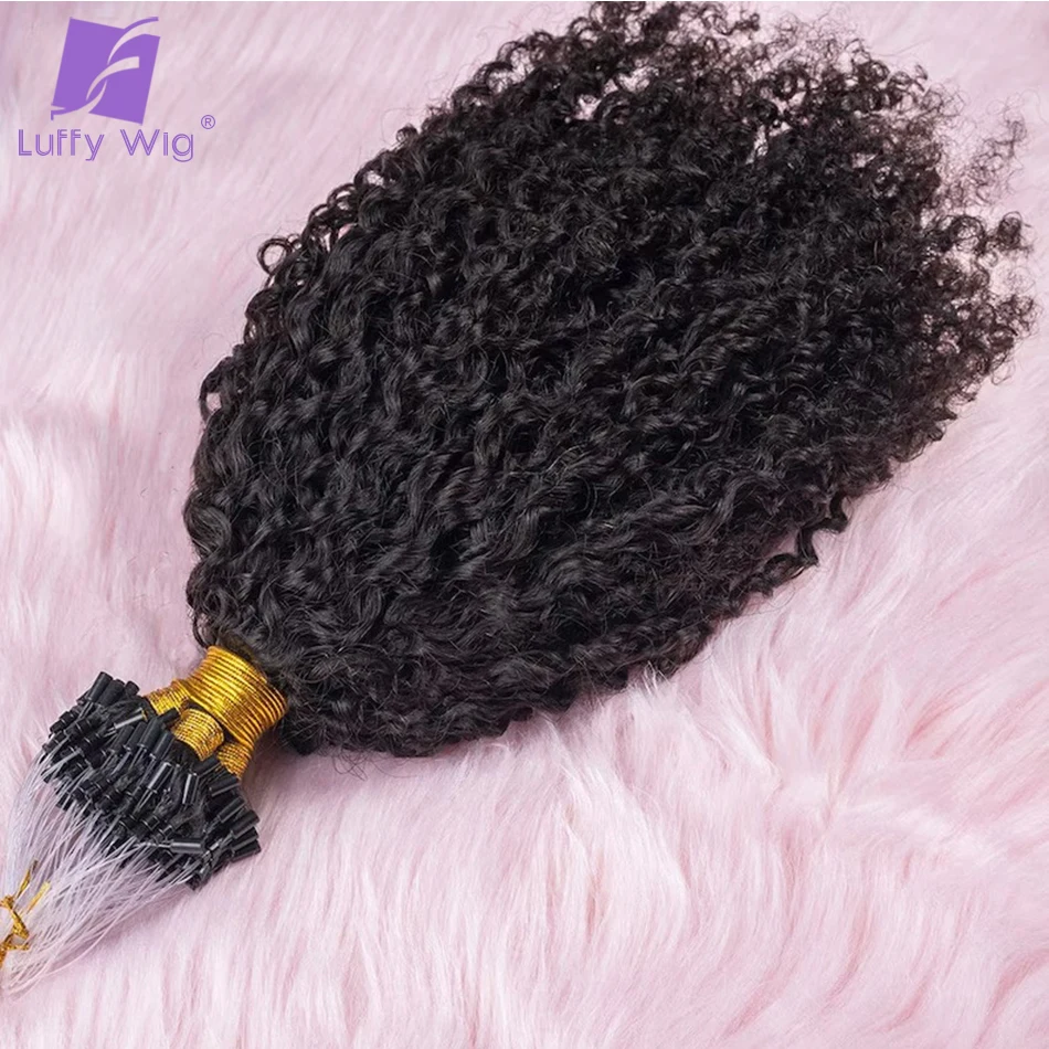 Kinky Curly Micro Loop Extensão Do Cabelo Humano Para As Mulheres Remy Brasileiro Extensões Do Cabelo Micro ligações Cor Natural Afro Kink Curly