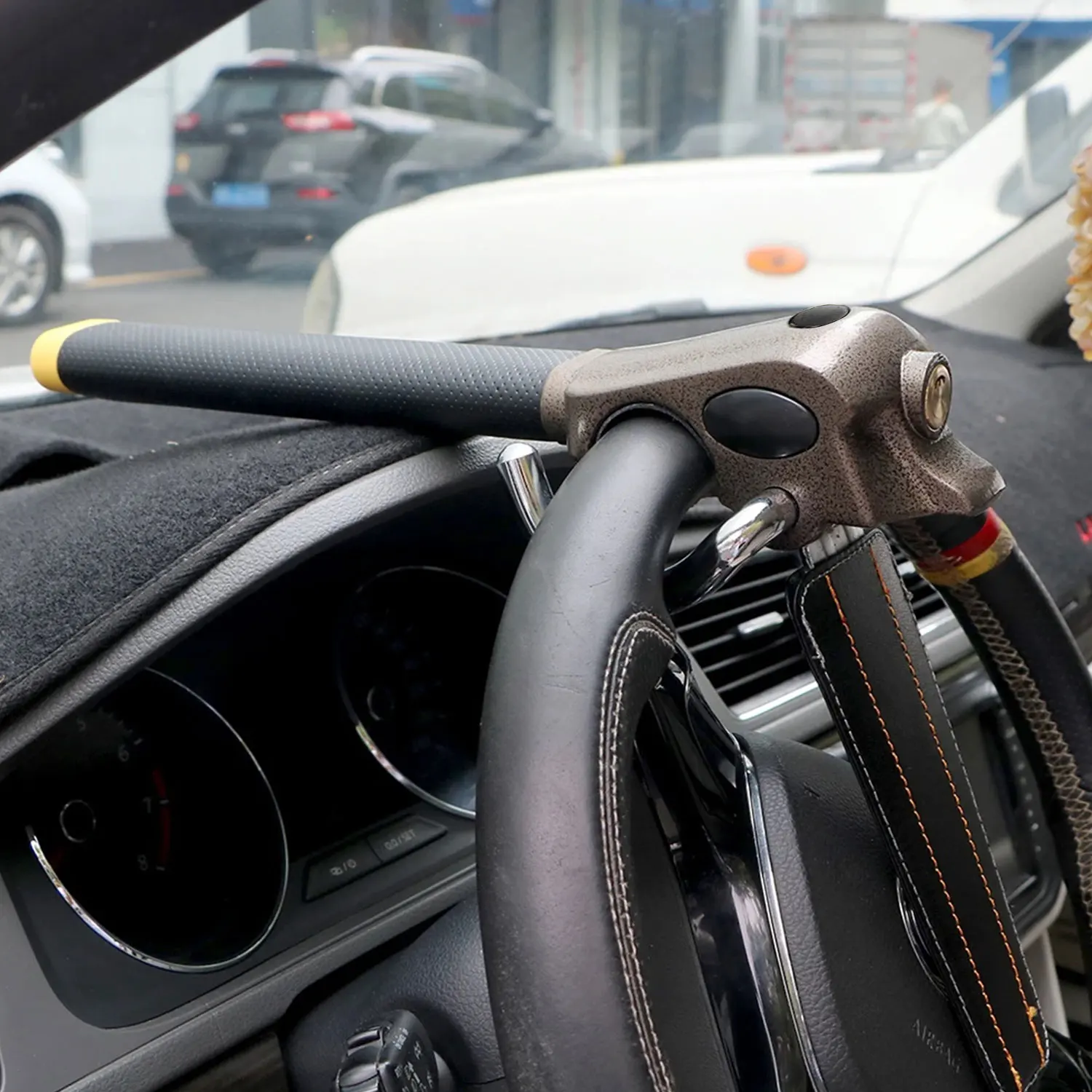 Verrou de volant pliable, dispositif antivol rotatif à 360 degrés pour la sécurité avec couvercle de poignée en PU, serrures en T, serrures de sécurité pour voiture