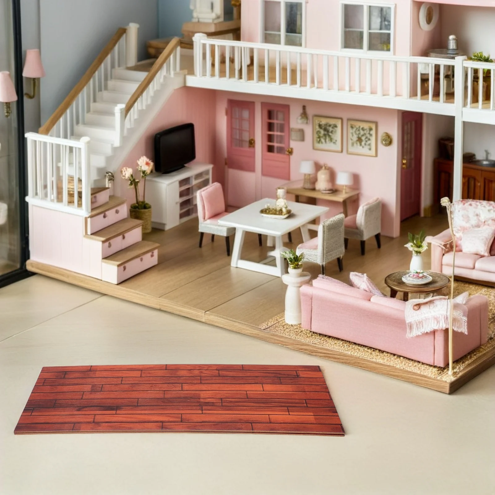 

2Pcs Micro Wood Flooring Realistic Miniature Hardwood Planks for DIY Dollhouse Construction Authentic Wood Grain Floorboards